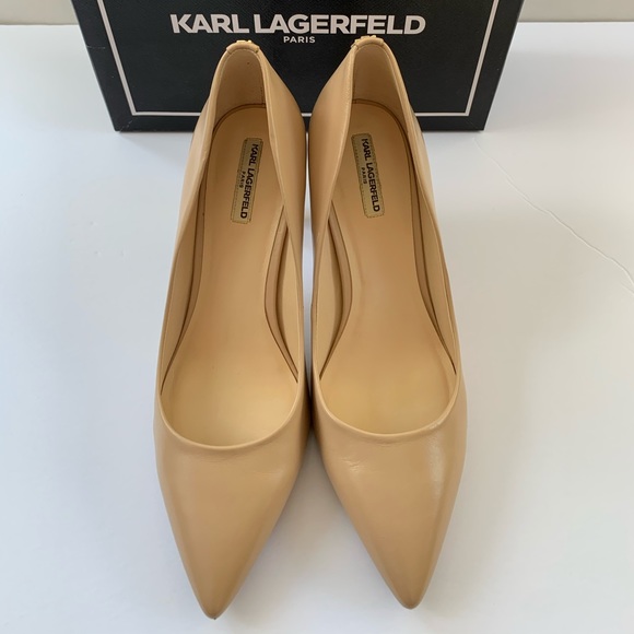 Karl Lagerfeld natural tan color shiny real leather shoes KL Logo at heels US 10 - Picture 2 of 13